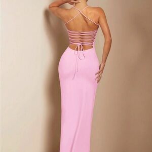 Elegant Pink Strappy Backless Dress